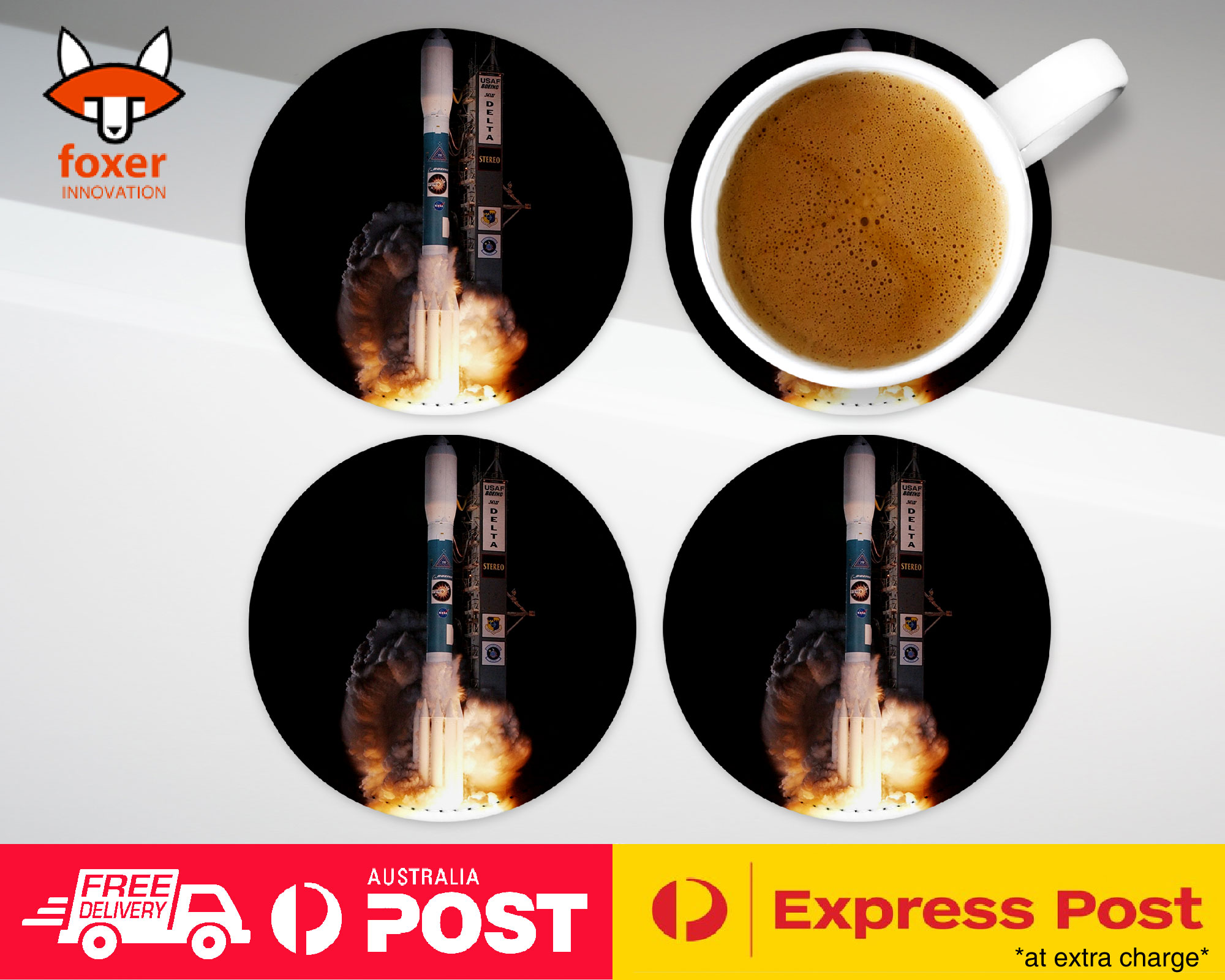 COASTER COFFEE DRINKING MAT|COOL SPACE ROCKET LAUNCH #3