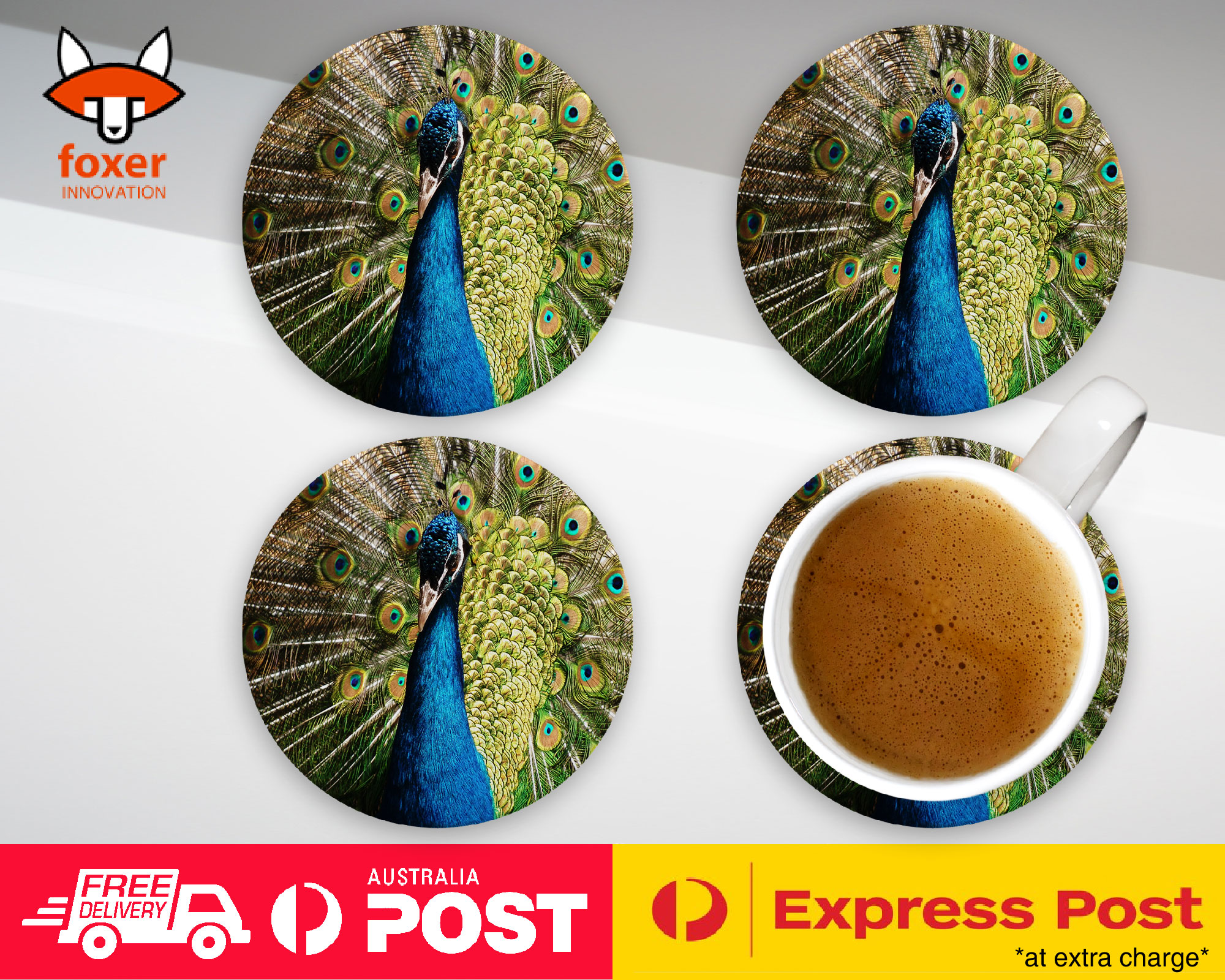 COASTER COFFEE DRINKING MAT|BEAUTIFUL PEACOCK BIRD #10