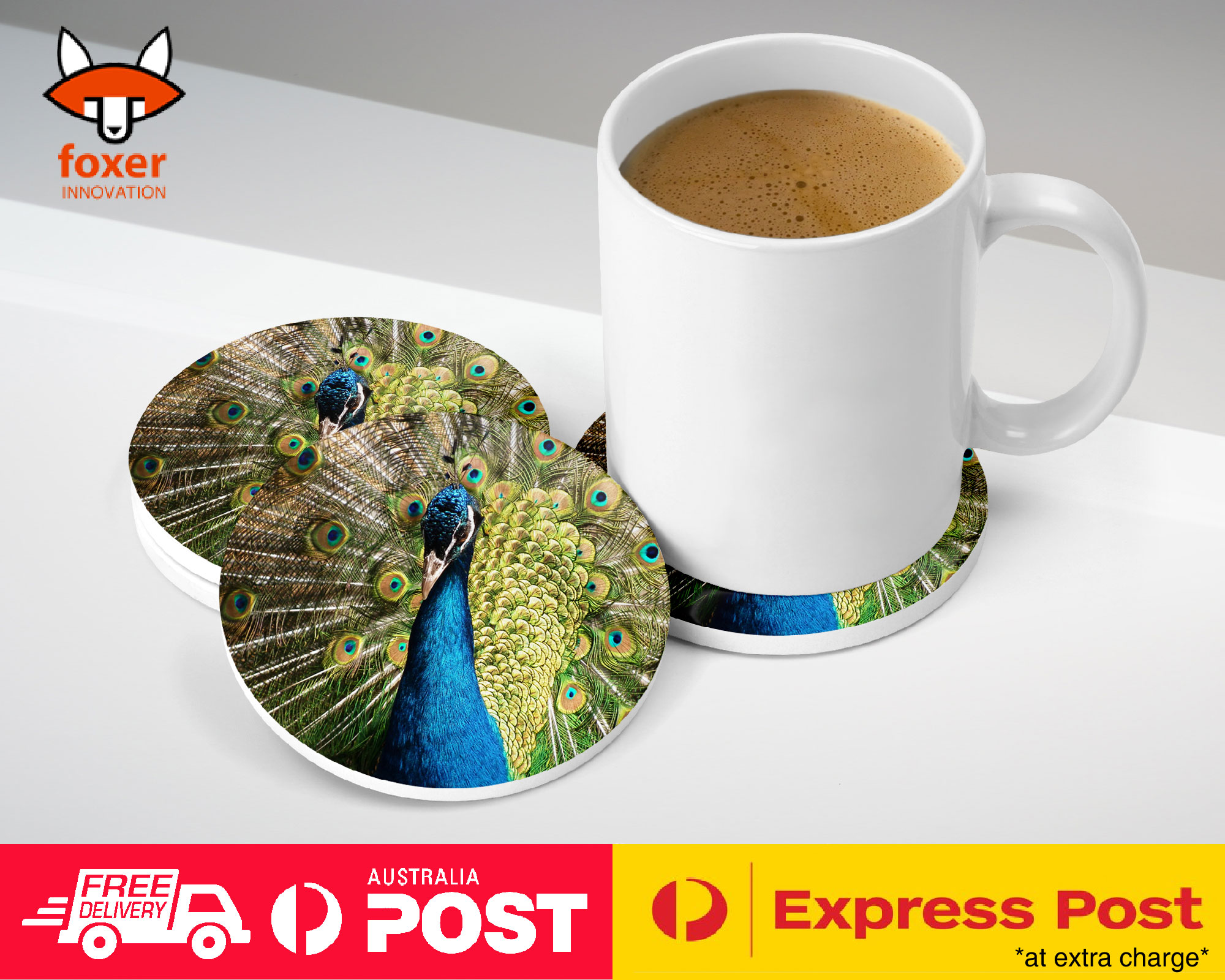 COASTER COFFEE DRINKING MAT|BEAUTIFUL PEACOCK BIRD #10