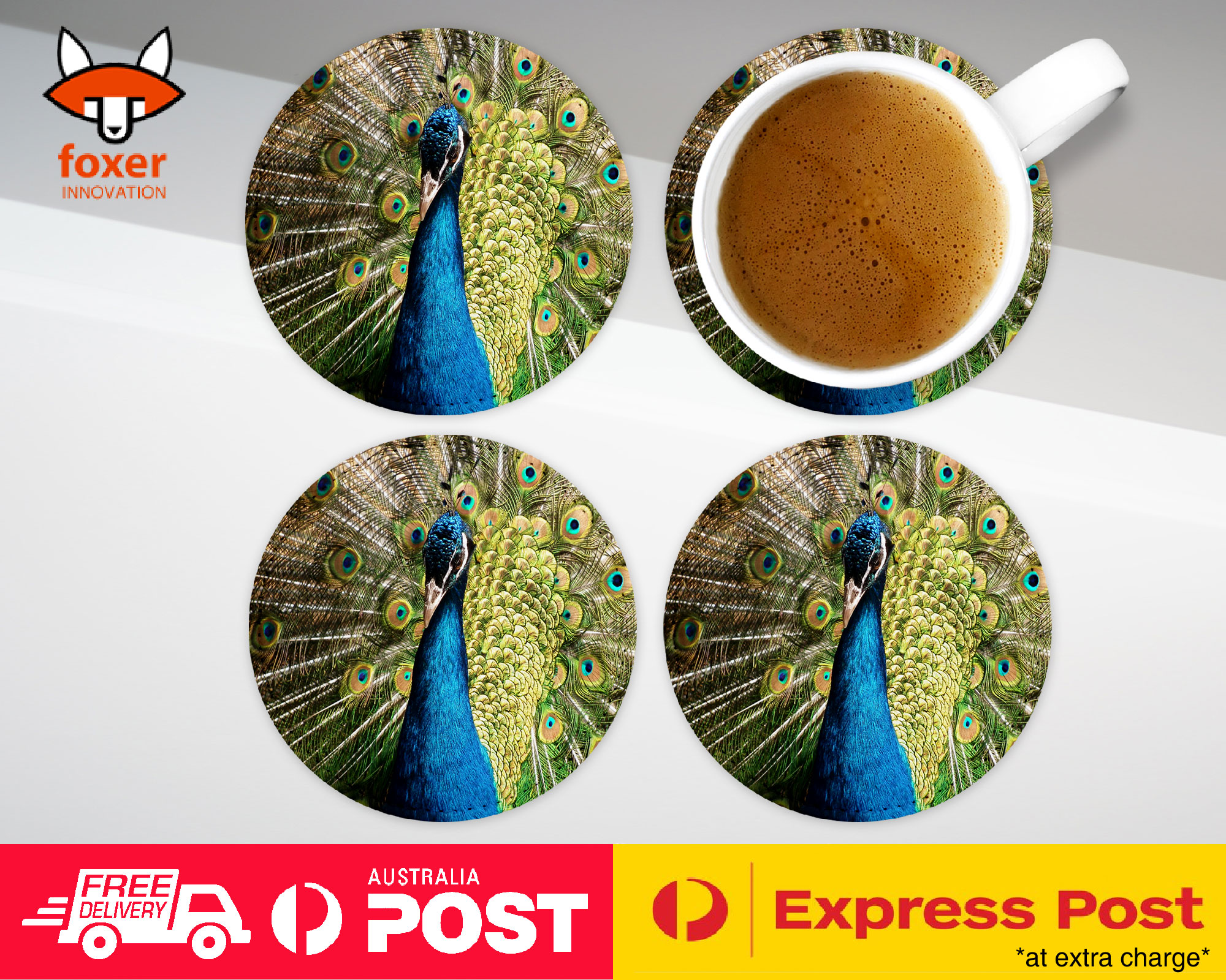 COASTER COFFEE DRINKING MAT|BEAUTIFUL PEACOCK BIRD #10