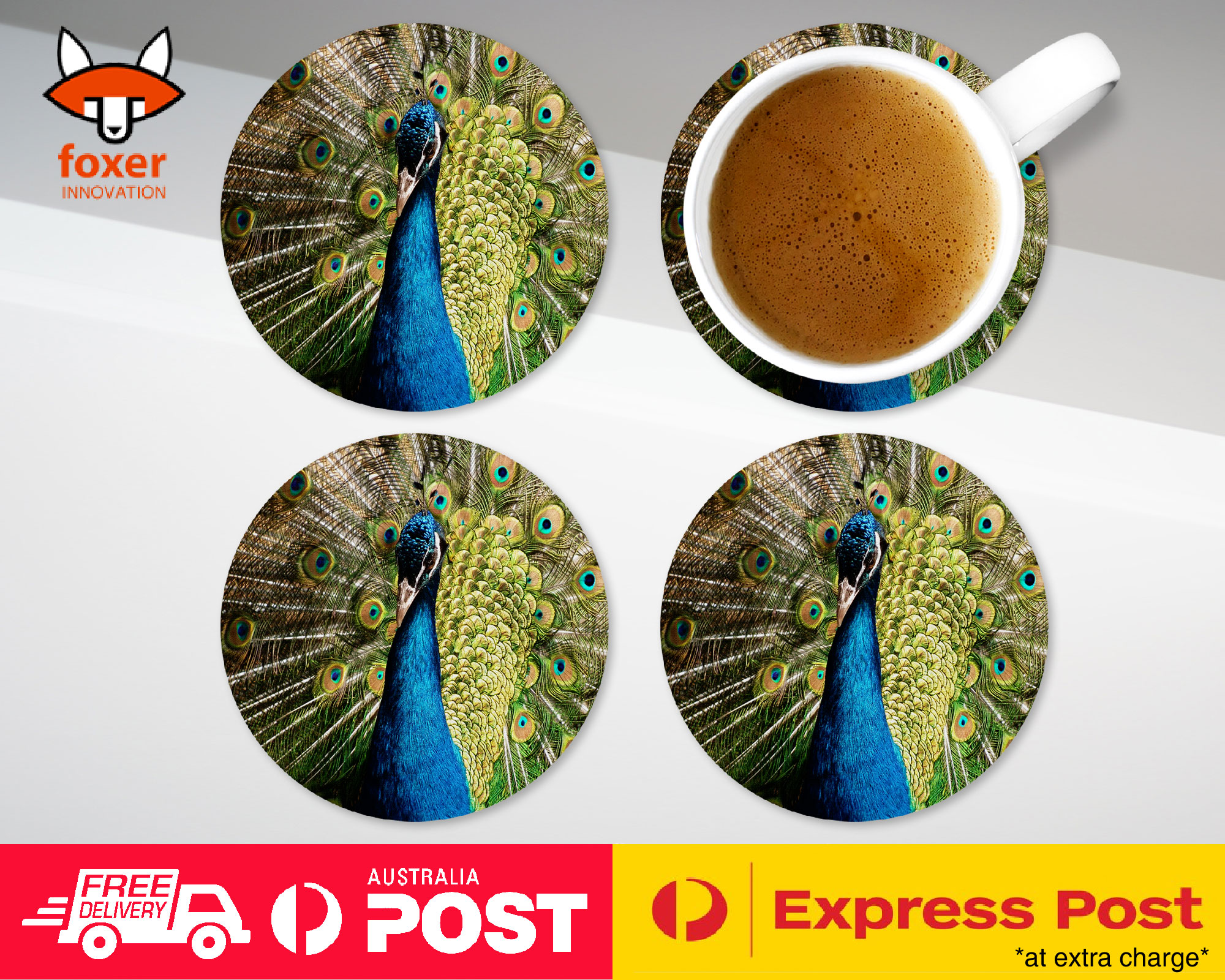 COASTER COFFEE DRINKING MAT|BEAUTIFUL PEACOCK BIRD #10