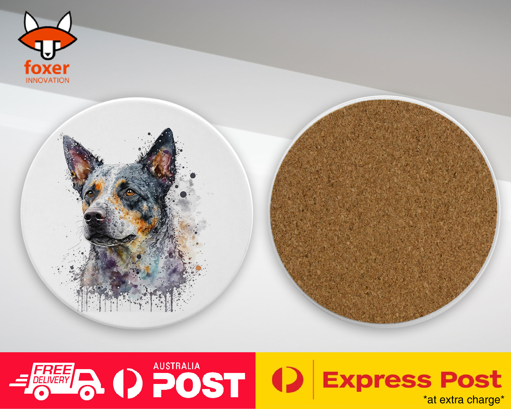 COASTER DRINKING PLACEMAT MAT|AUSTRALIAN CATTLE DOG PUPPY WATERCOLOR ART #1 - Picture 49 of 73