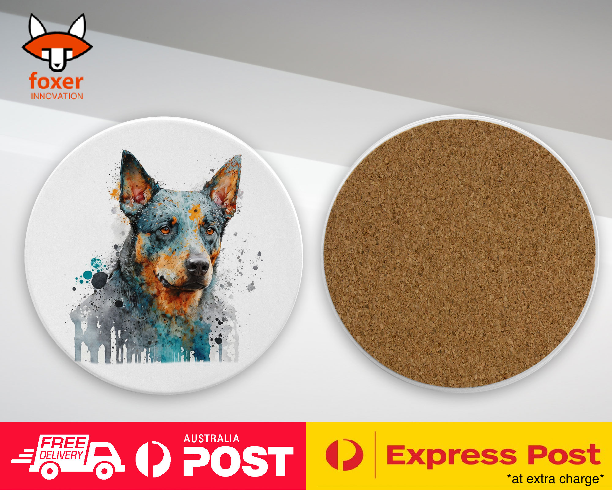 COASTER DRINKING PLACEMAT MAT|AUSTRALIAN CATTLE DOG PUPPY WATERCOLOR ART #1 - Picture 57 of 73
