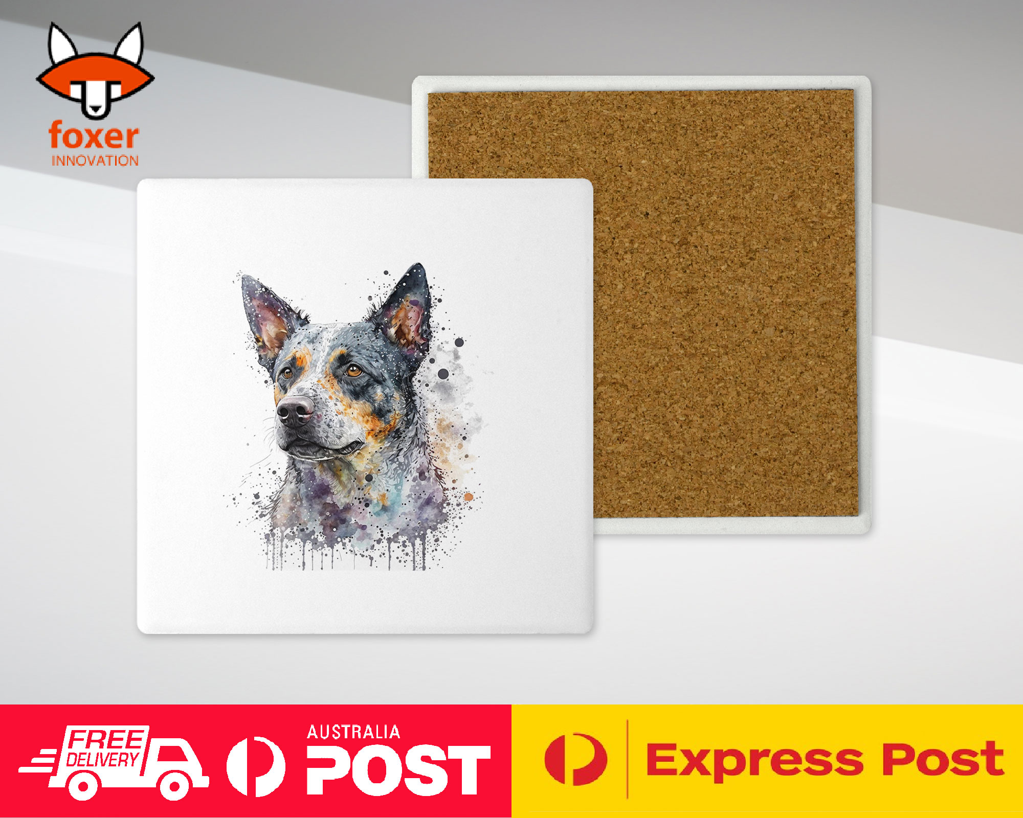 COASTER DRINKING PLACEMAT MAT|AUSTRALIAN CATTLE DOG PUPPY WATERCOLOR ART #1 - Picture 48 of 73
