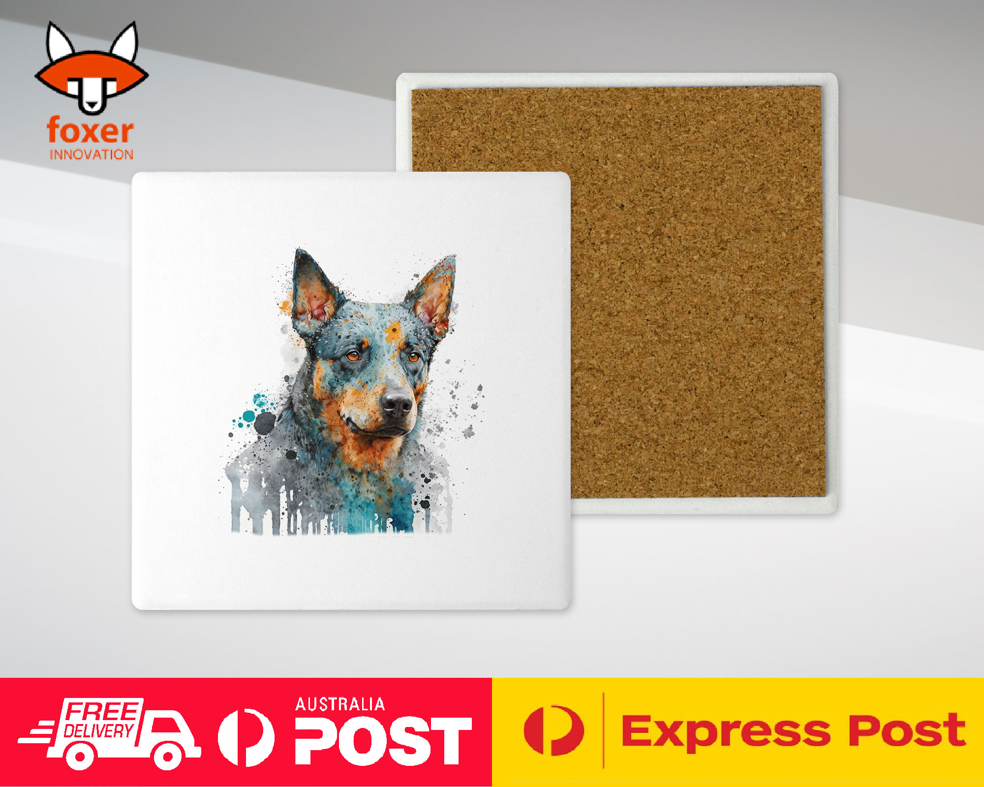 COASTER DRINKING PLACEMAT MAT|AUSTRALIAN CATTLE DOG PUPPY WATERCOLOR ART #1 - Picture 56 of 73
