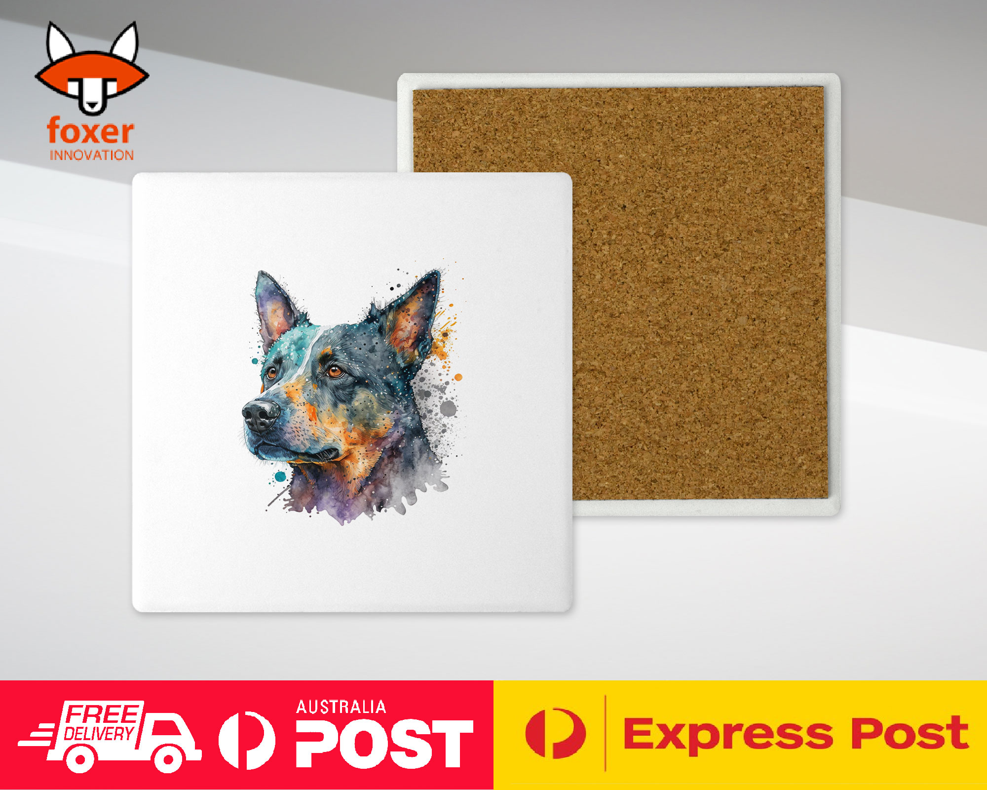 COASTER DRINKING PLACEMAT MAT|AUSTRALIAN CATTLE DOG PUPPY WATERCOLOR ART #1 - Picture 64 of 73