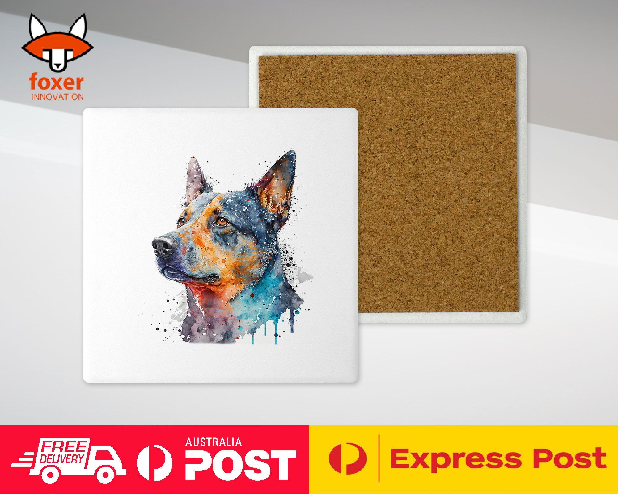 COASTER DRINKING PLACEMAT MAT|AUSTRALIAN CATTLE DOG PUPPY WATERCOLOR ART #1 - Picture 72 of 73