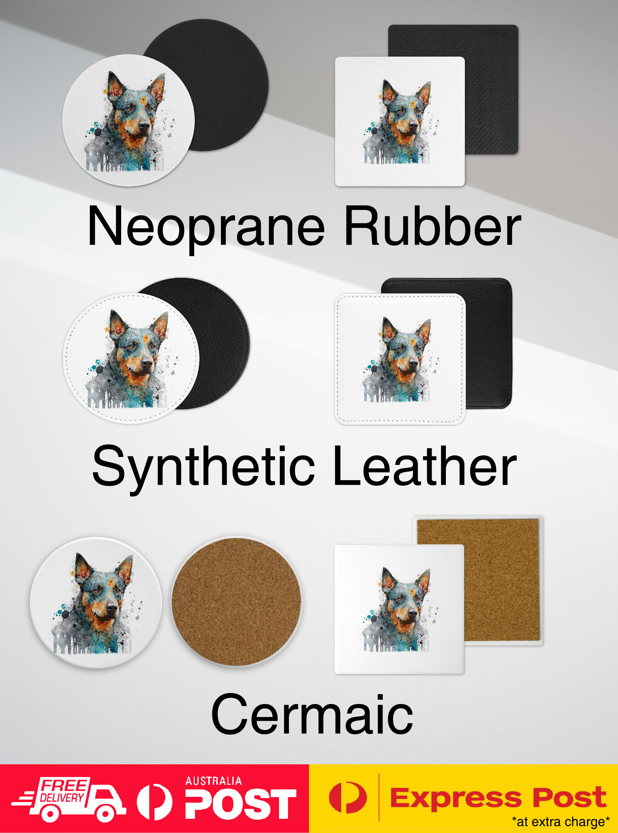 COASTER DRINKING PLACEMAT MAT|AUSTRALIAN CATTLE DOG PUPPY WATERCOLOR ART #1 - Picture 50 of 73