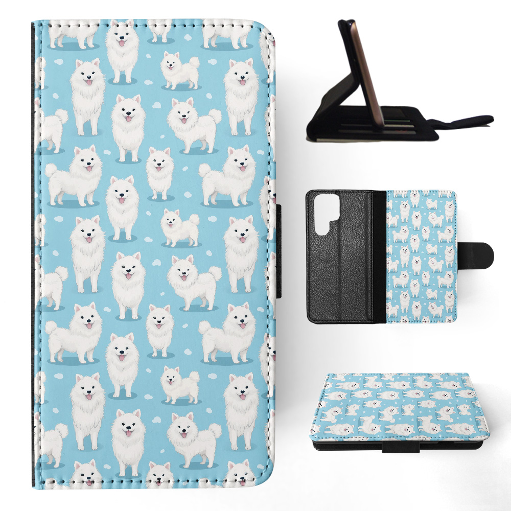 FLIP CASE FOR SAMSUNG GALAXY|CUTE AMERICAN ESKIMO DOG PUPPY CANINE PATTERN #A1 - Picture 9 of 36