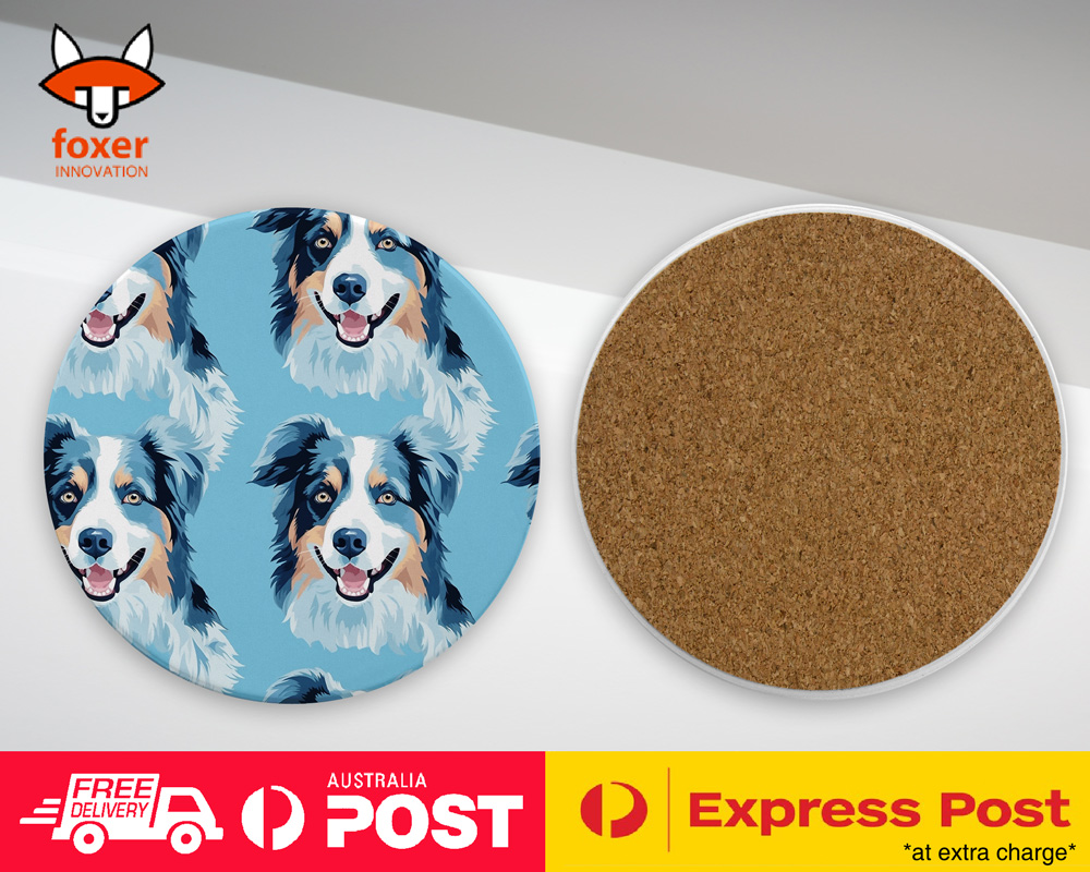 COASTER DRINKING PLACEMAT MAT|AUSTRALIAN SHEPHERD PUPPY DOG CANINE PATTERN #A1