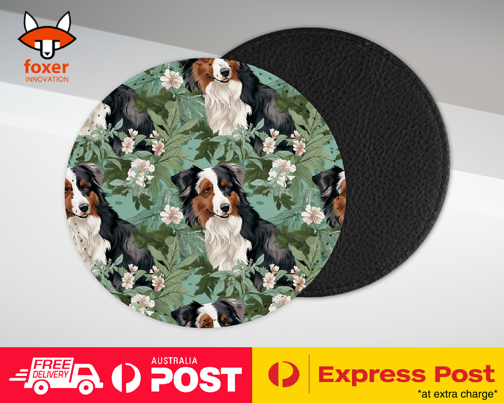 COASTER DRINKING PLACEMAT MAT|AUSTRALIAN SHEPHERD PUPPY DOG CANINE PATTERN #A1