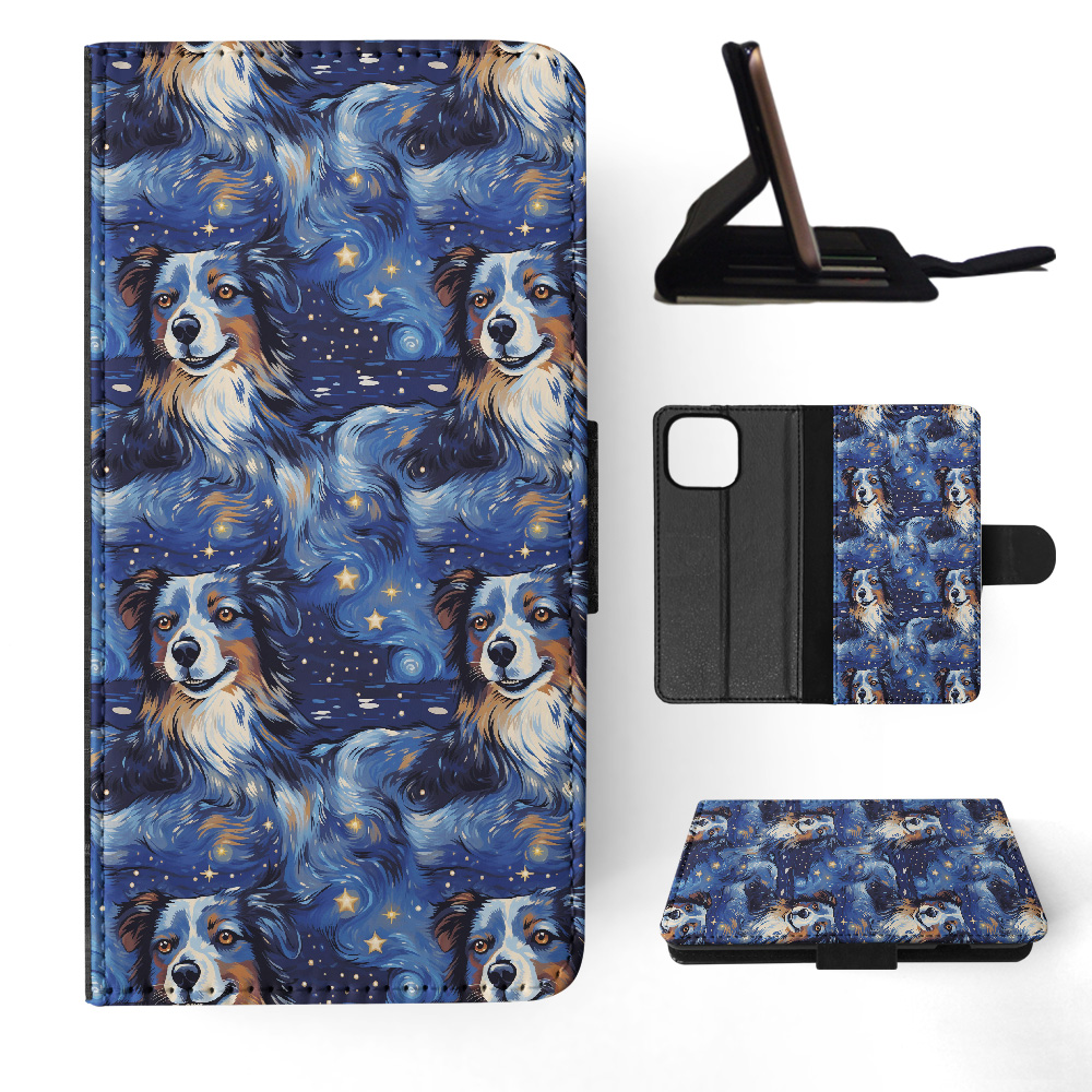 FLIP CASE FOR APPLE IPHONE|AUSTRALIAN SHEPHERD PUPPY DOG CANINE PATTERN #A1