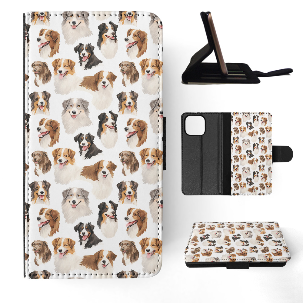 FLIP CASE FOR APPLE IPHONE|AUSTRALIAN SHEPHERD PUPPY DOG CANINE PATTERN #A1