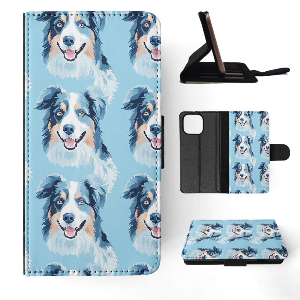 FLIP CASE FOR APPLE IPHONE|AUSTRALIAN SHEPHERD PUPPY DOG CANINE PATTERN #A1