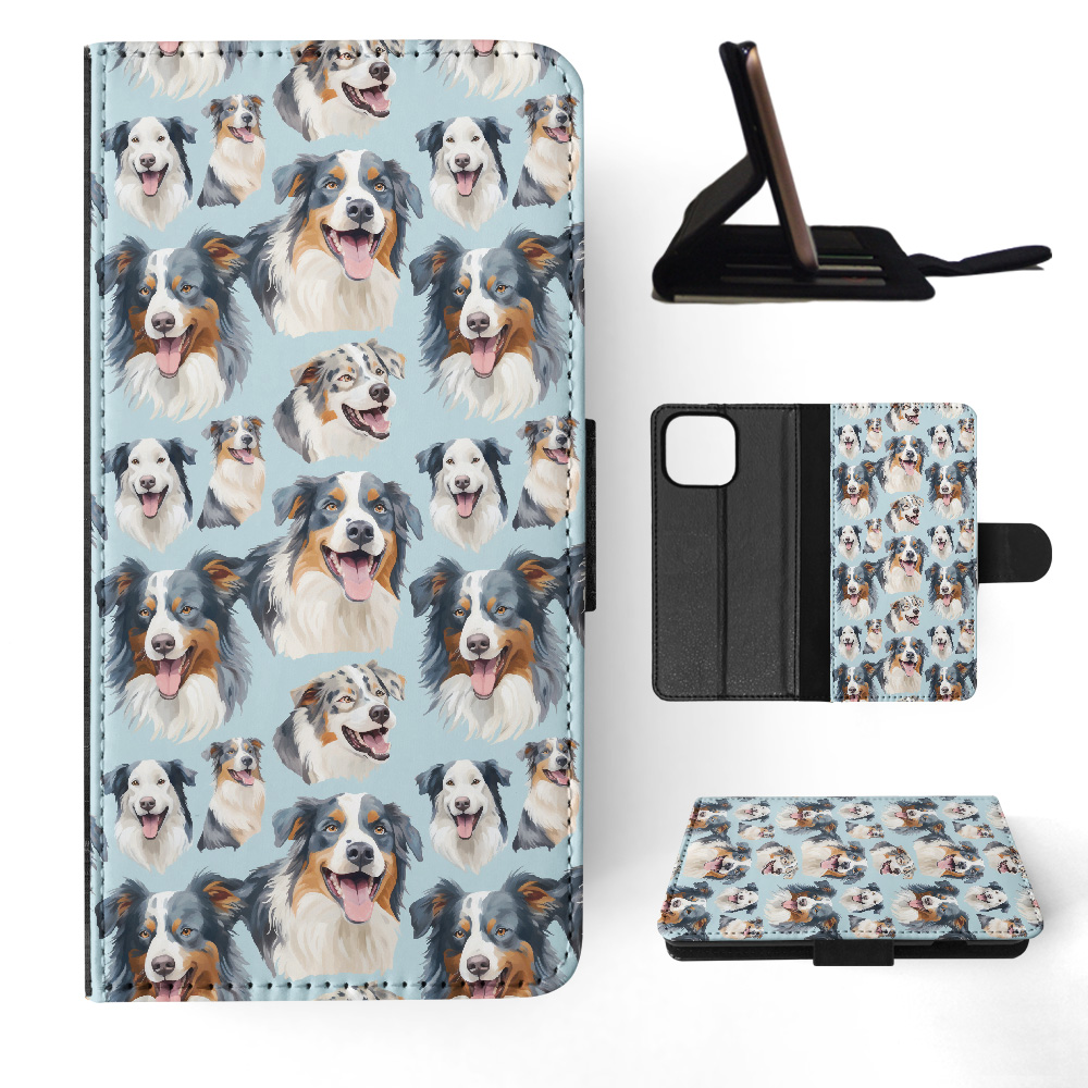 FLIP CASE FOR APPLE IPHONE|AUSTRALIAN SHEPHERD PUPPY DOG CANINE PATTERN #A2