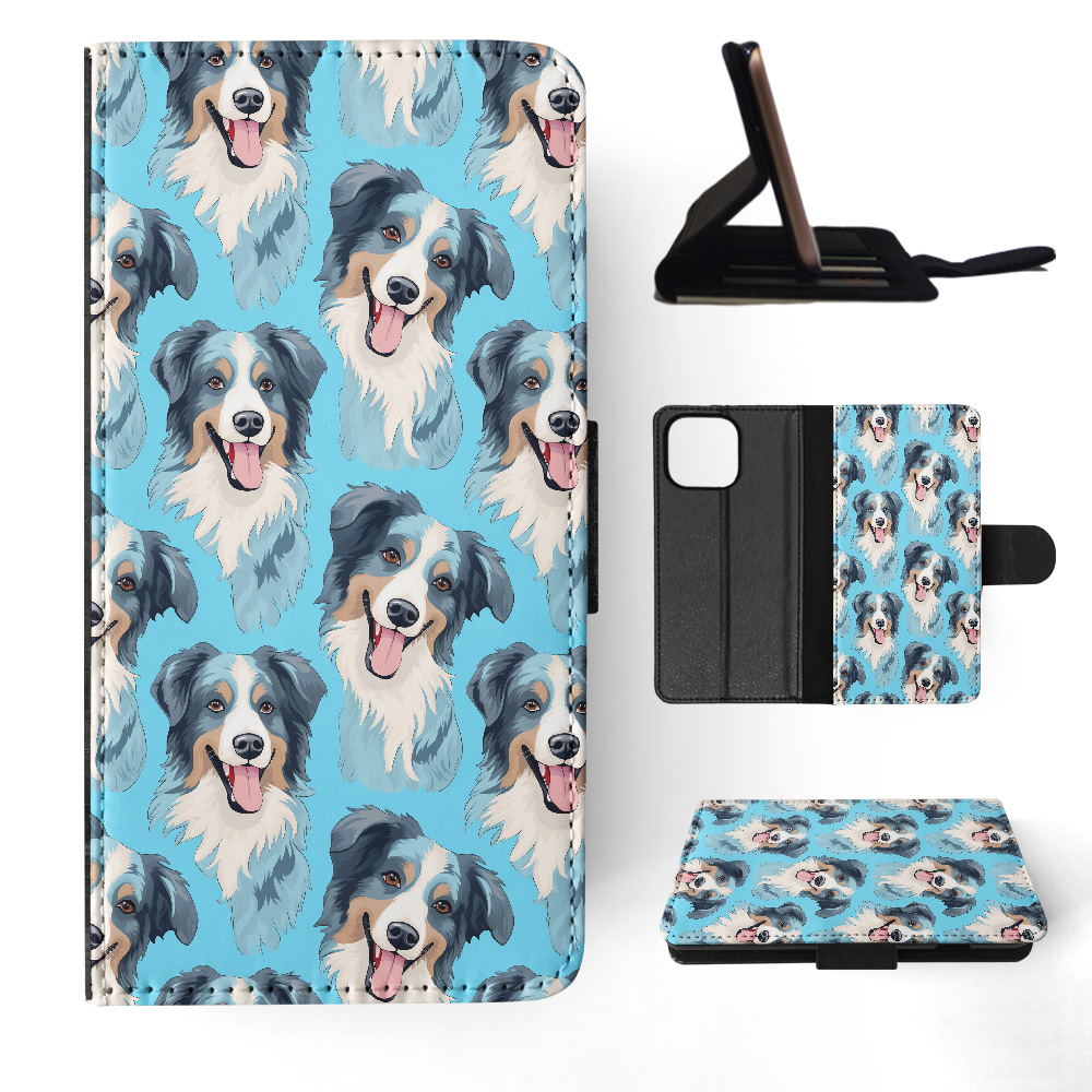 FLIP CASE FOR APPLE IPHONE|AUSTRALIAN SHEPHERD PUPPY DOG CANINE PATTERN #A2