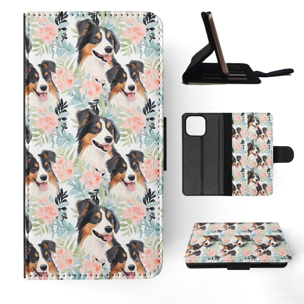 FLIP CASE FOR APPLE IPHONE|AUSTRALIAN SHEPHERD PUPPY DOG CANINE PATTERN #A2