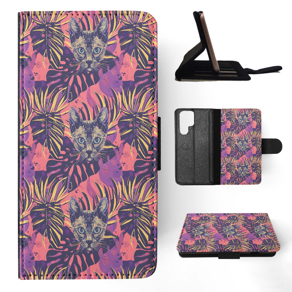 FUNDA ABATIBLE PARA SAMSUNG GALAXY|LINDA ORIENTAL BICOLOR GATITO GATO PATRÓN #A2 - Imagen 30 de 36